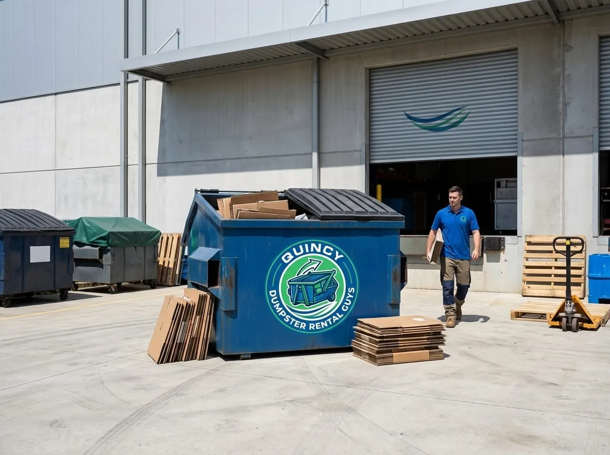 Roll-off container and pallets at a commercial loading dock Roll-off container and pallets at a commercial loading dock